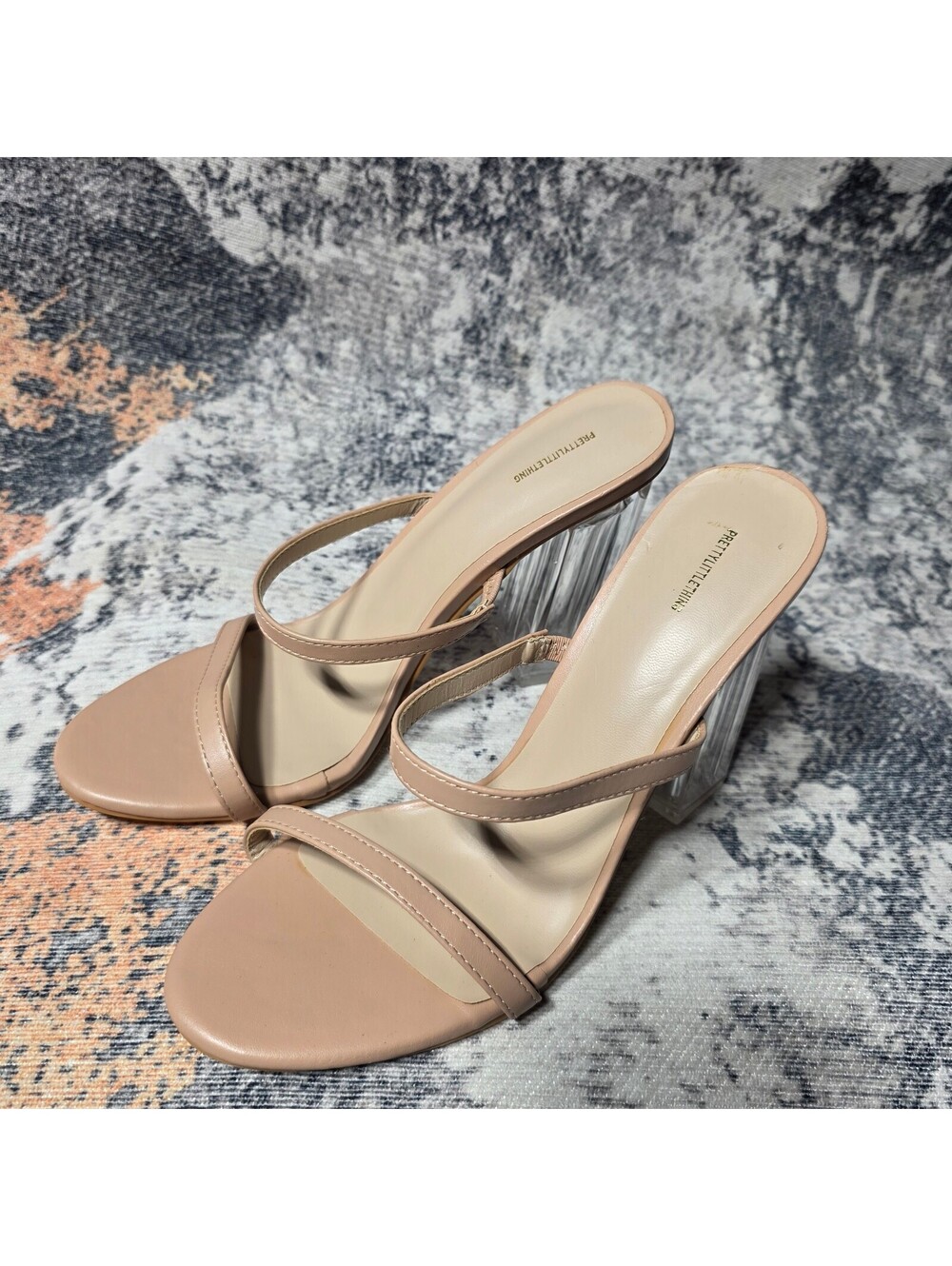 NWOT PrettyLittleThing nude clear heel mule sandals